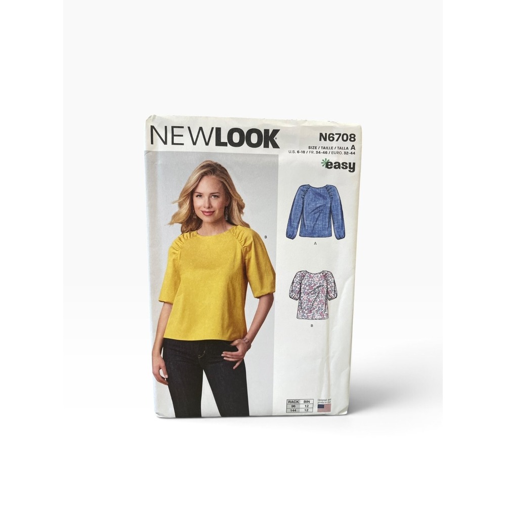 NEWLOOK N6708 Top Blouse US 6-18 Easy Sew Raglan Sleeve Womens Pattern Uncut